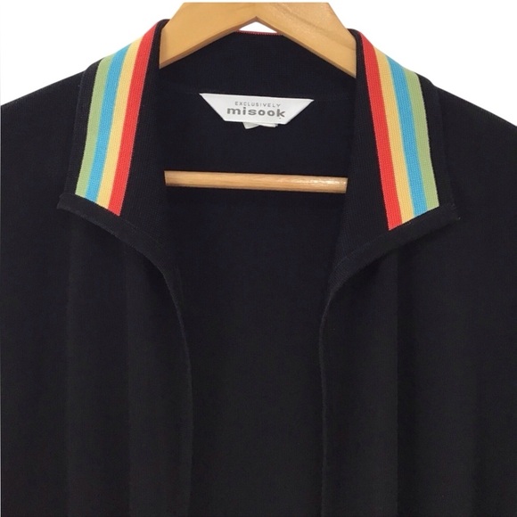 Misook Black Open Front Cardigan With Colorful Accents Size L - Picture 7 of 11